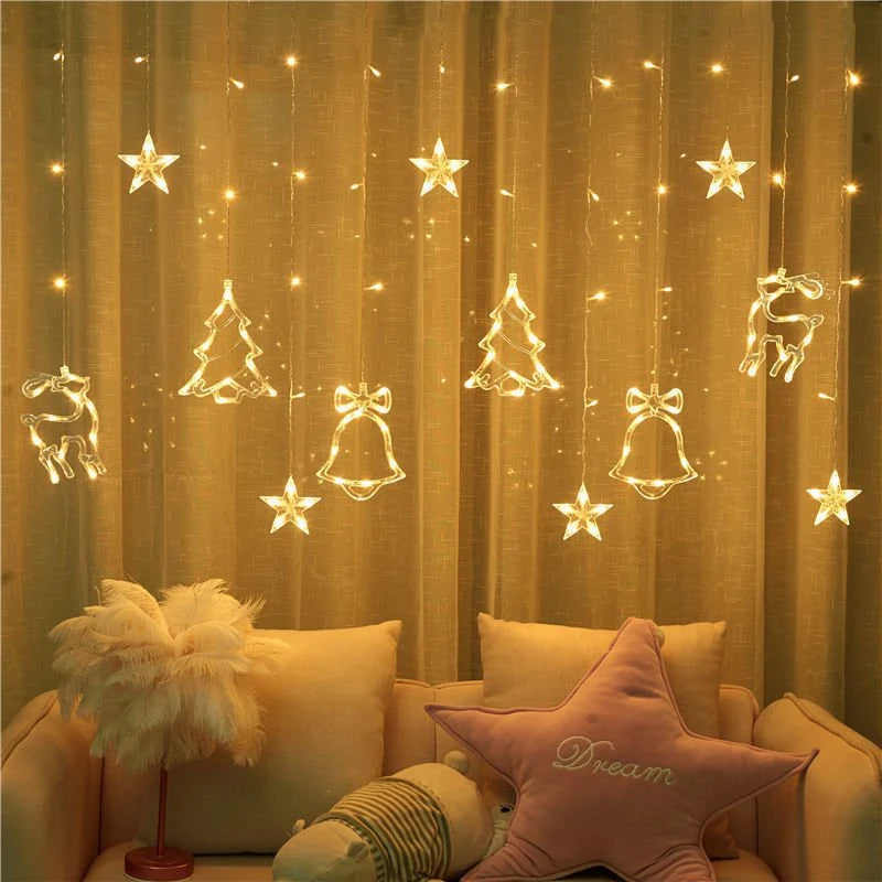 Decorate Christmas Tree Hanging Lamp Room Bedroom Curtain Layout