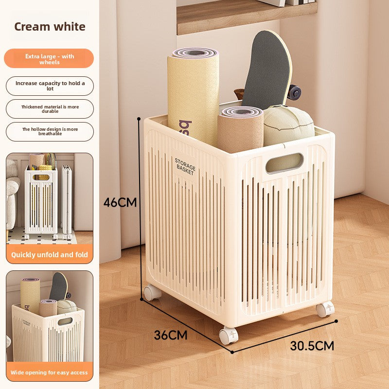 Yoga Mat Storage Basket with Wheels - Rolling Gym Equipment Organizer Cart