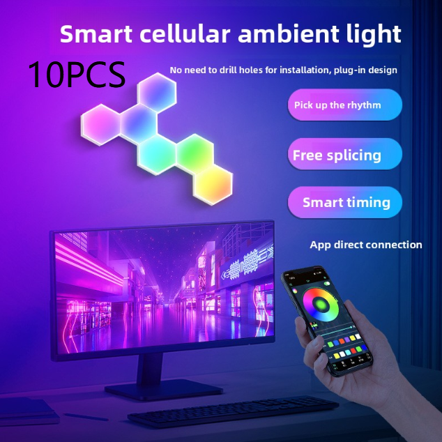 Smart Cellular Hexagon Ambient Light - Modular RGB Wall Panels with Music Sync