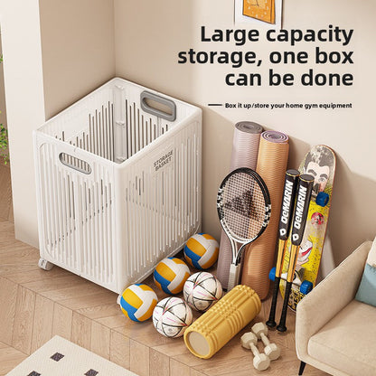 Yoga Mat Storage Basket with Wheels - Rolling Gym Equipment Organizer Cart