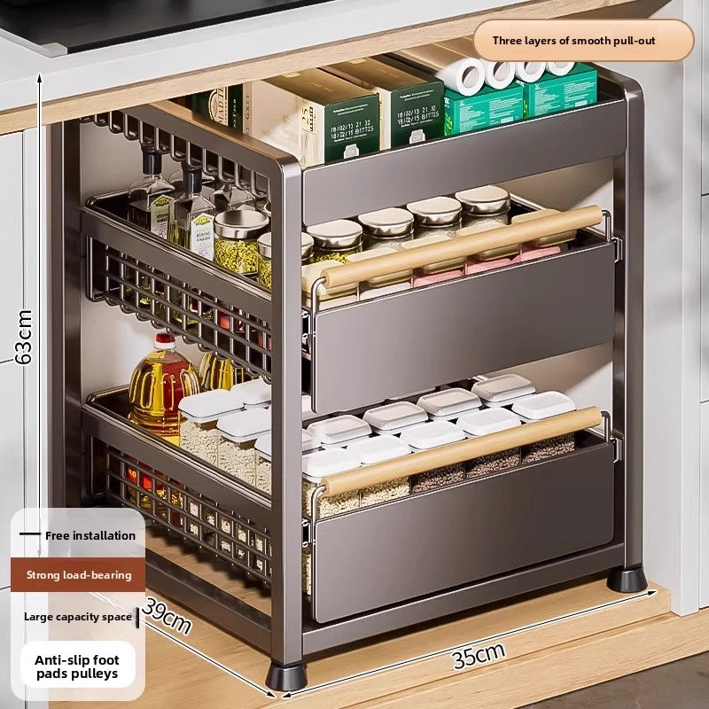 Pull-Out Cabinet Shelf Organizer - Under-Sink Sliding Storage Drawer Rack
