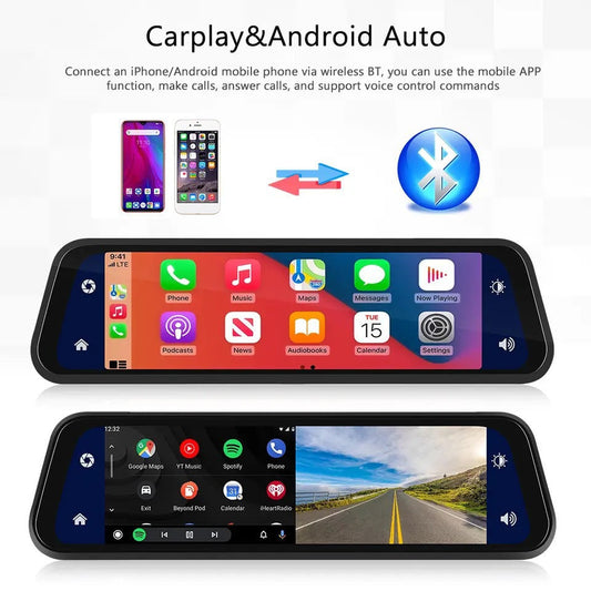 Smart Car Rearview Mirror Camera - 4K Front & 1080P Rear Backup Dashcam