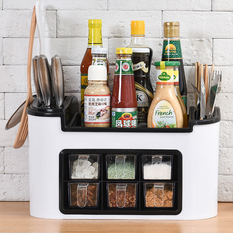 All-in-One Countertop Seasoning Storage Box - Knife Holder & Spice Rack with Phone Stand.