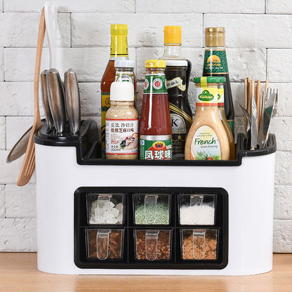 All-in-One Countertop Seasoning Storage Box - Knife Holder & Spice Rack with Phone Stand.