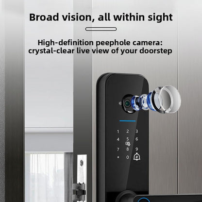 Smart Fingerprint Door Lock with Cat-Eye Camera - Tuya App Remote Video Doorbell Lock