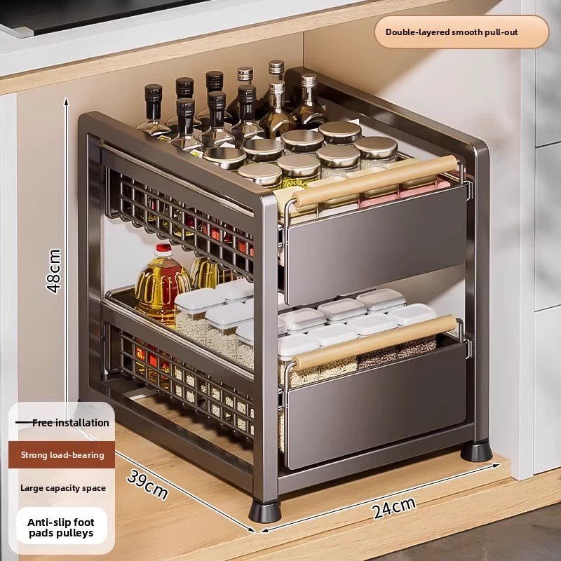 Pull-Out Cabinet Shelf Organizer - Under-Sink Sliding Storage Drawer Rack
