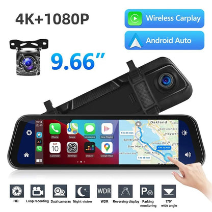 Smart Car Rearview Mirror Camera - 4K Front & 1080P Rear Backup Dashcam