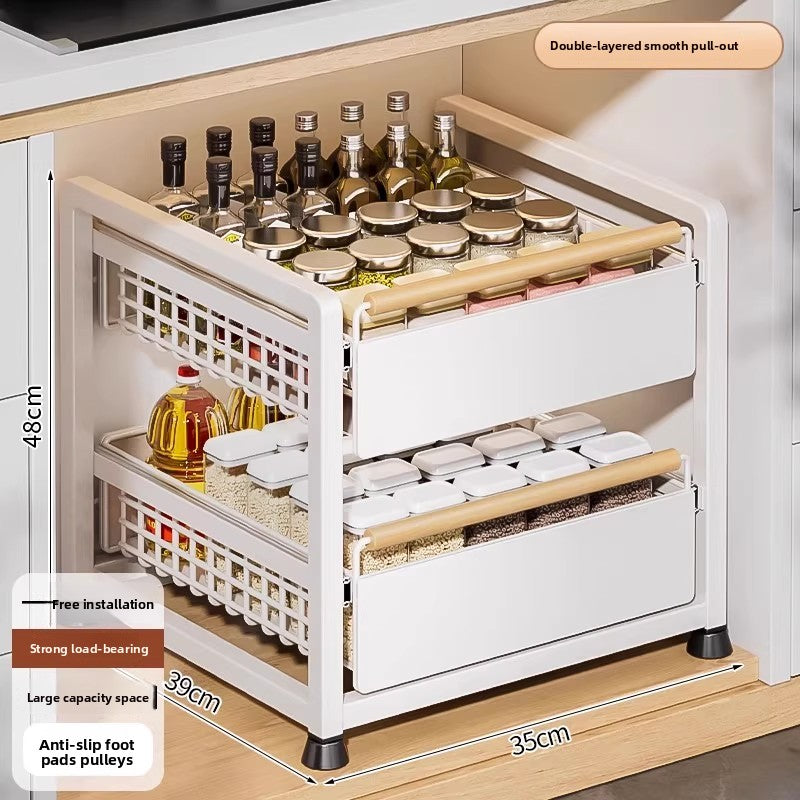 Pull-Out Cabinet Shelf Organizer - Under-Sink Sliding Storage Drawer Rack