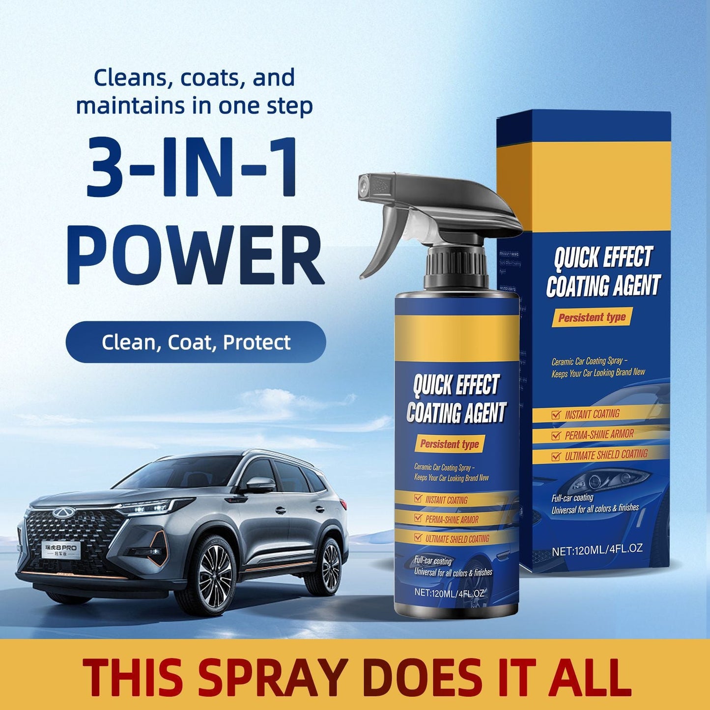 3-in-1 Quick Effect Car Coating Agent - Ceramic Car Coating Spray & Polish