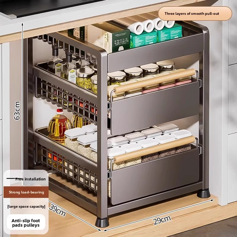 Pull-Out Cabinet Shelf Organizer - Under-Sink Sliding Storage Drawer Rack