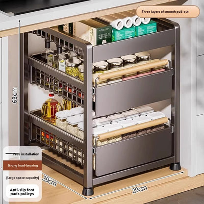 Pull-Out Cabinet Shelf Organizer - Under-Sink Sliding Storage Drawer Rack