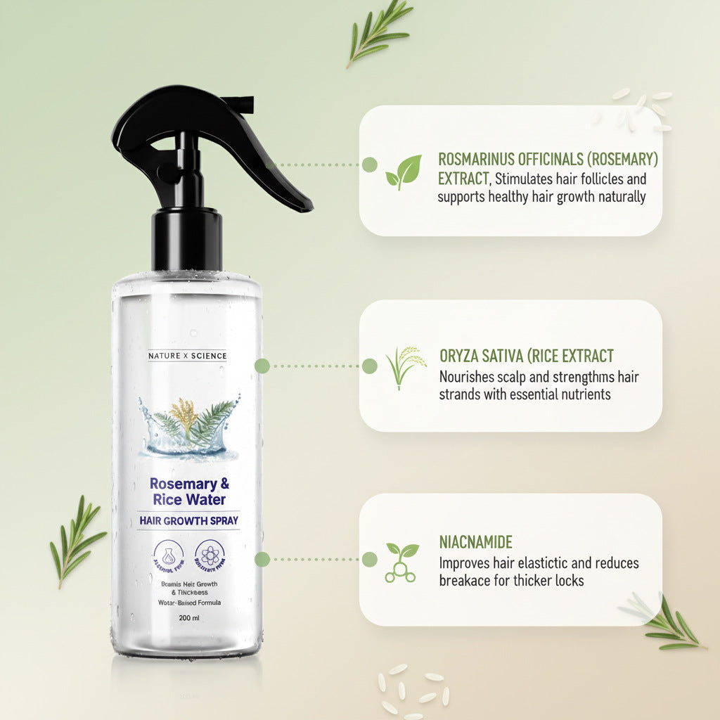 Premium Rosemary Water Hair Thickness Spray - Natural Fermented Rice Extract Scalp Tonic