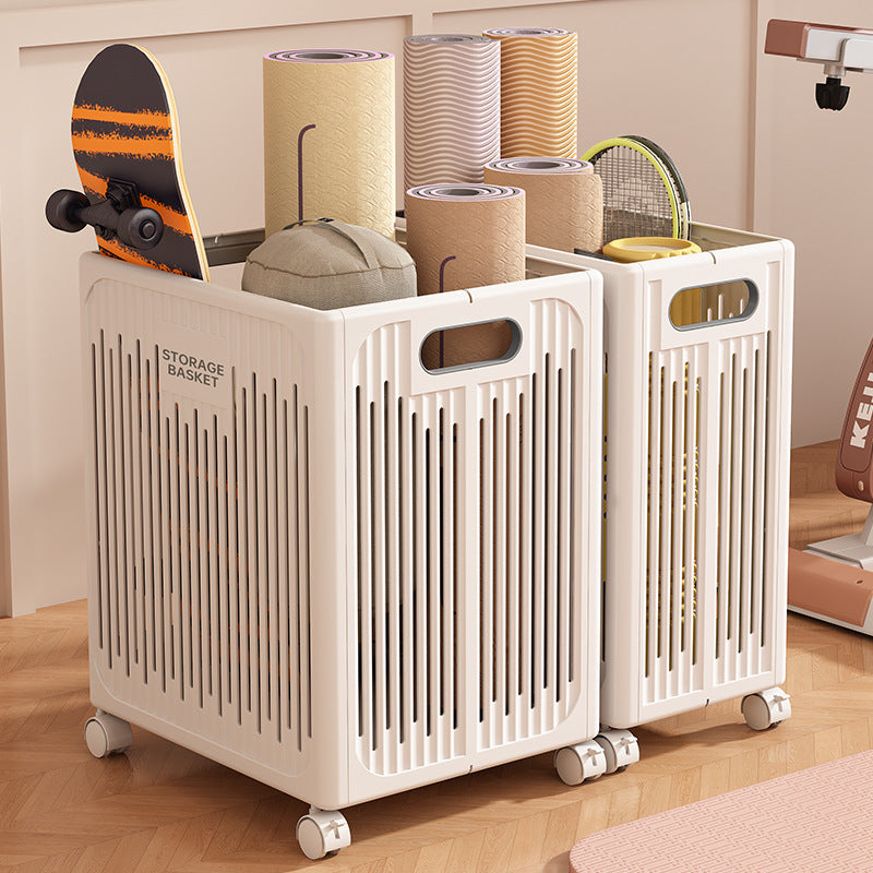 Yoga Mat Storage Basket with Wheels - Rolling Gym Equipment Organizer Cart