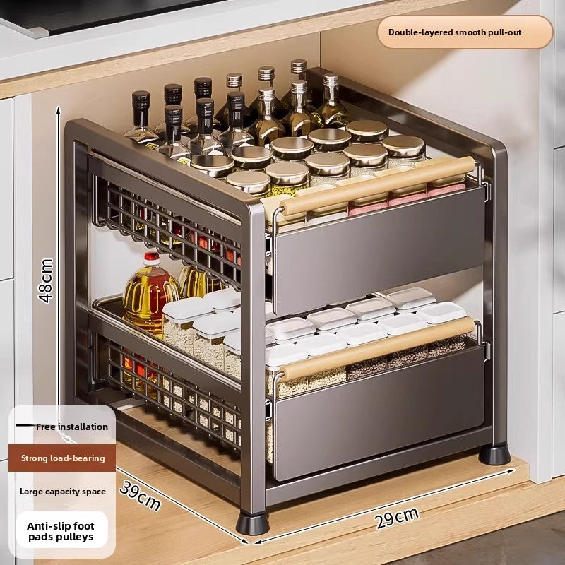 Pull-Out Cabinet Shelf Organizer - Under-Sink Sliding Storage Drawer Rack