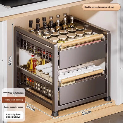 Pull-Out Cabinet Shelf Organizer - Under-Sink Sliding Storage Drawer Rack