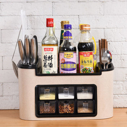 All-in-One Countertop Seasoning Storage Box - Knife Holder & Spice Rack with Phone Stand.