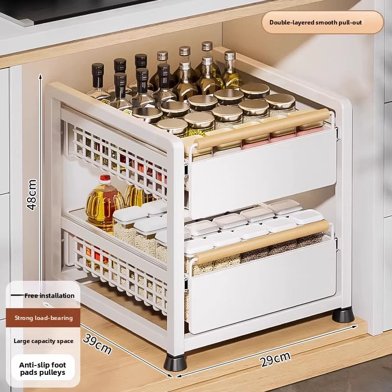 Pull-Out Cabinet Shelf Organizer - Under-Sink Sliding Storage Drawer Rack