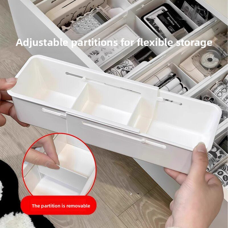 Drawer Organizer Box with Adjustable Dividers - Clear Makeup & Vanity Grid Storage Bin.