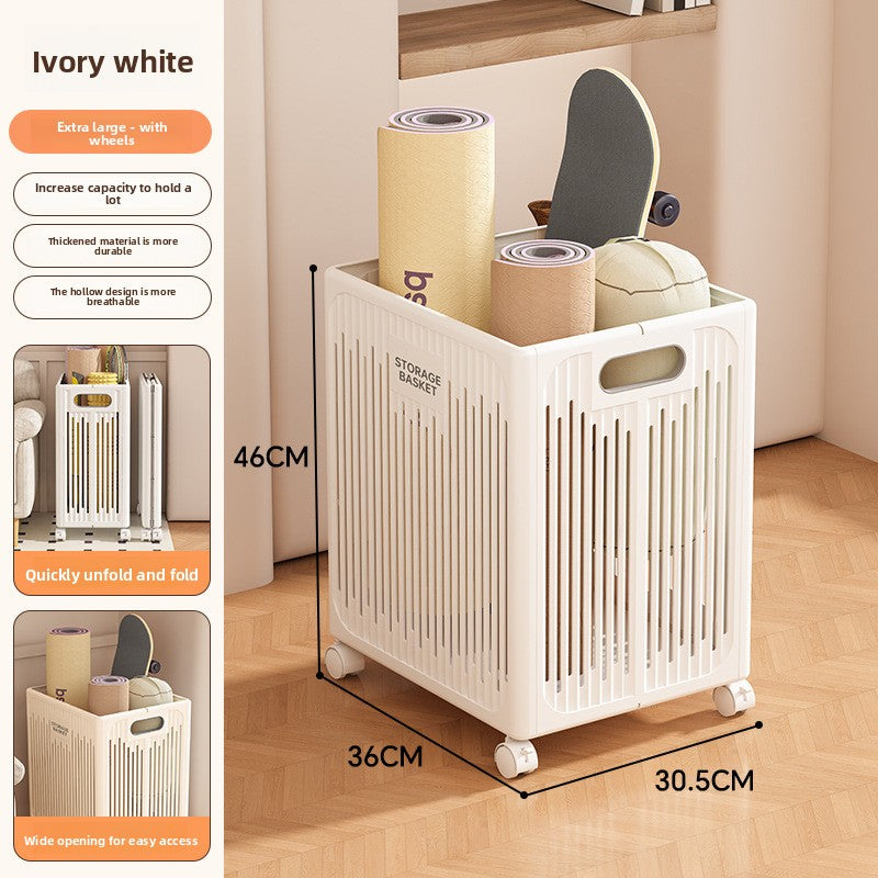Yoga Mat Storage Basket with Wheels - Rolling Gym Equipment Organizer Cart
