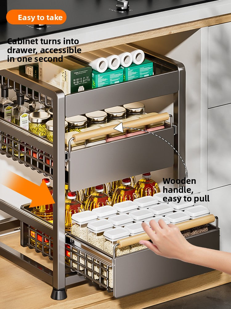 Pull-Out Cabinet Shelf Organizer - Under-Sink Sliding Storage Drawer Rack