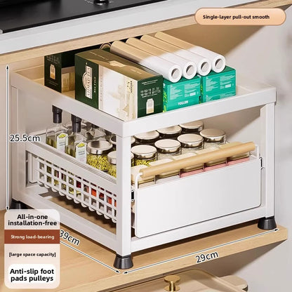 Pull-Out Cabinet Shelf Organizer - Under-Sink Sliding Storage Drawer Rack
