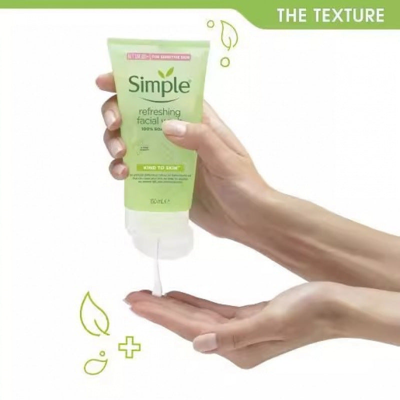 Simple Kind to Skin Refreshing Facial Wash Gel - 100% Soap-Free Hydrating Cleanser (150ml)