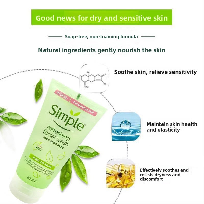 Simple Kind to Skin Refreshing Facial Wash Gel - 100% Soap-Free Hydrating Cleanser (150ml)