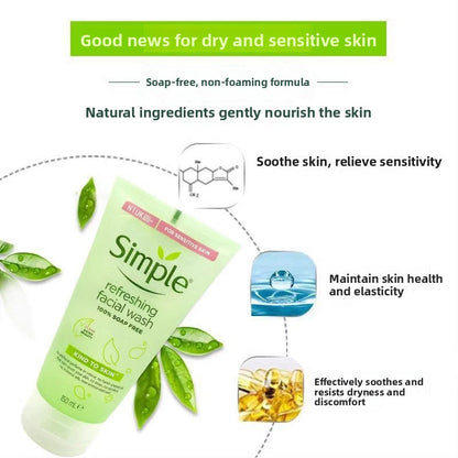 Simple Kind to Skin Refreshing Facial Wash Gel - 100% Soap-Free Hydrating Cleanser (150ml)