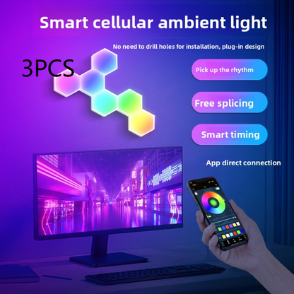 Smart Cellular Hexagon Ambient Light - Modular RGB Wall Panels with Music Sync