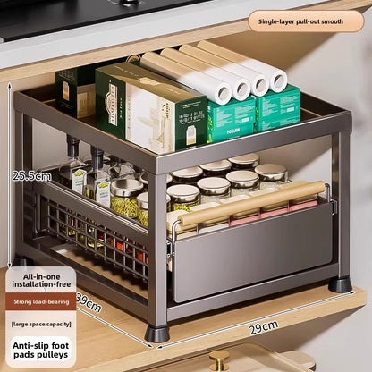 Pull-Out Cabinet Shelf Organizer - Under-Sink Sliding Storage Drawer Rack