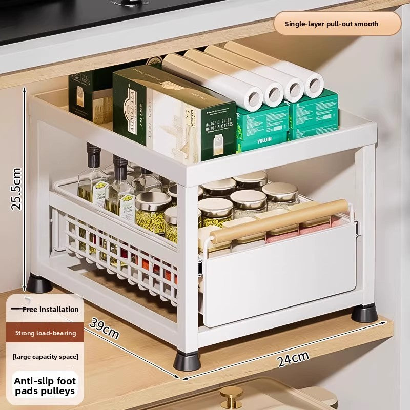 Pull-Out Cabinet Shelf Organizer - Under-Sink Sliding Storage Drawer Rack