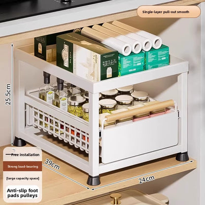 Pull-Out Cabinet Shelf Organizer - Under-Sink Sliding Storage Drawer Rack
