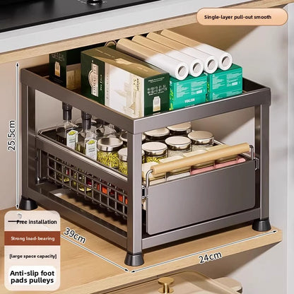 Pull-Out Cabinet Shelf Organizer - Under-Sink Sliding Storage Drawer Rack