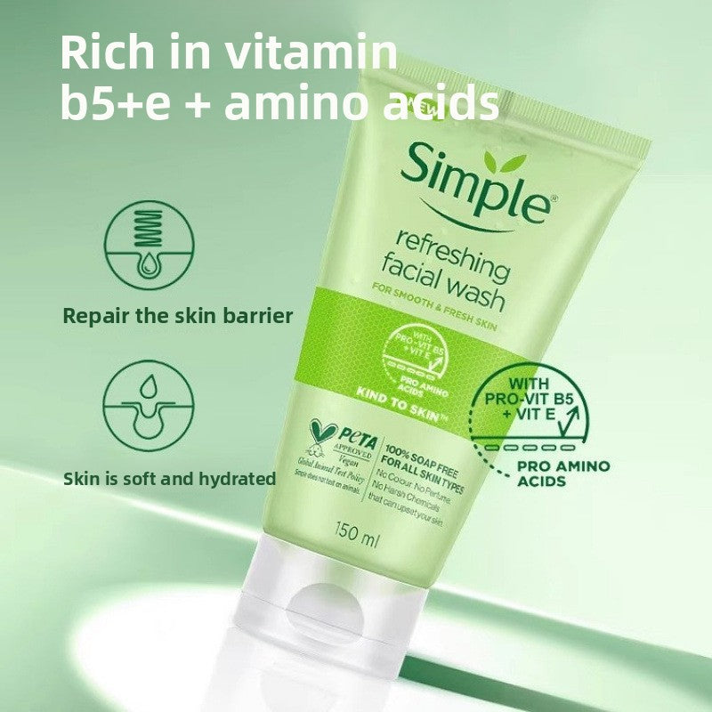 Simple Kind to Skin Refreshing Facial Wash Gel - 100% Soap-Free Hydrating Cleanser (150ml)