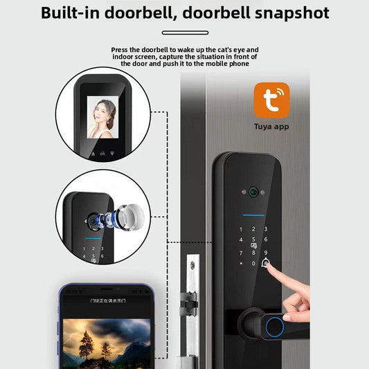 Smart Fingerprint Door Lock with Cat-Eye Camera - Tuya App Remote Video Doorbell Lock