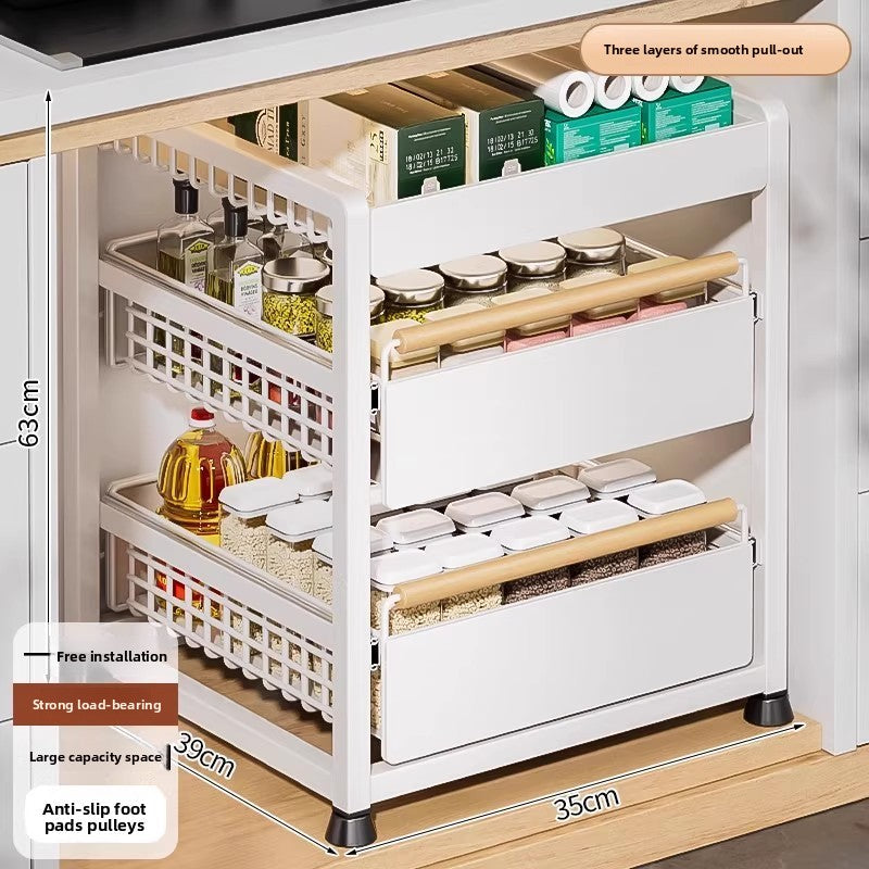 Pull-Out Cabinet Shelf Organizer - Under-Sink Sliding Storage Drawer Rack