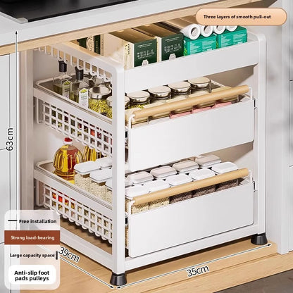 Pull-Out Cabinet Shelf Organizer - Under-Sink Sliding Storage Drawer Rack