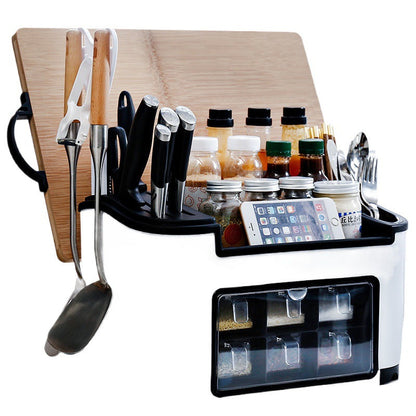 All-in-One Countertop Seasoning Storage Box - Knife Holder & Spice Rack with Phone Stand.