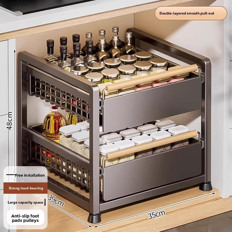 Pull-Out Cabinet Shelf Organizer - Under-Sink Sliding Storage Drawer Rack
