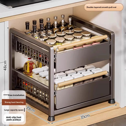 Pull-Out Cabinet Shelf Organizer - Under-Sink Sliding Storage Drawer Rack