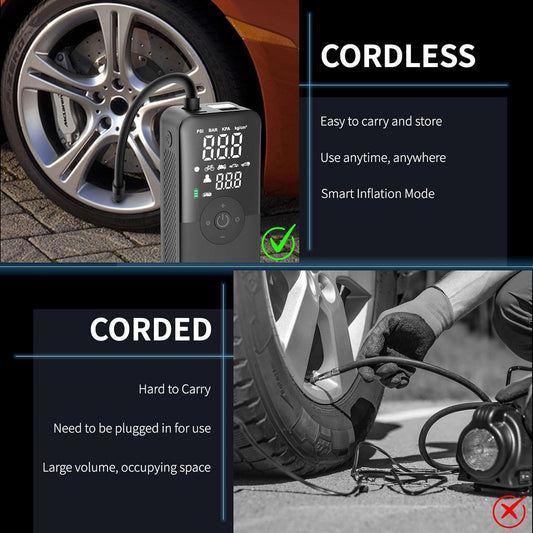 Portable Wireless Car Tyre Inflator Pump - Smart Digital Auto Air Compressor for Vehicles