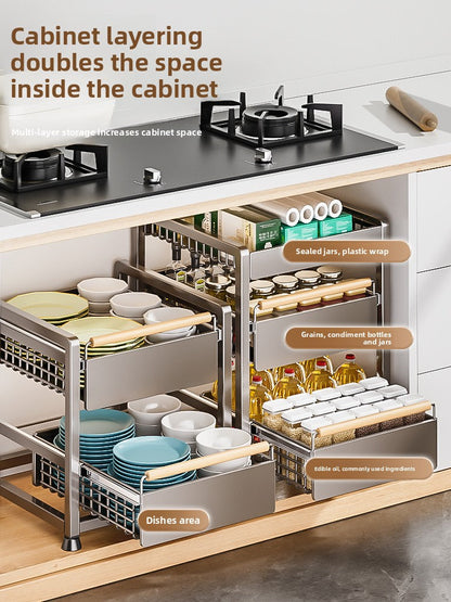 Pull-Out Cabinet Shelf Organizer - Under-Sink Sliding Storage Drawer Rack