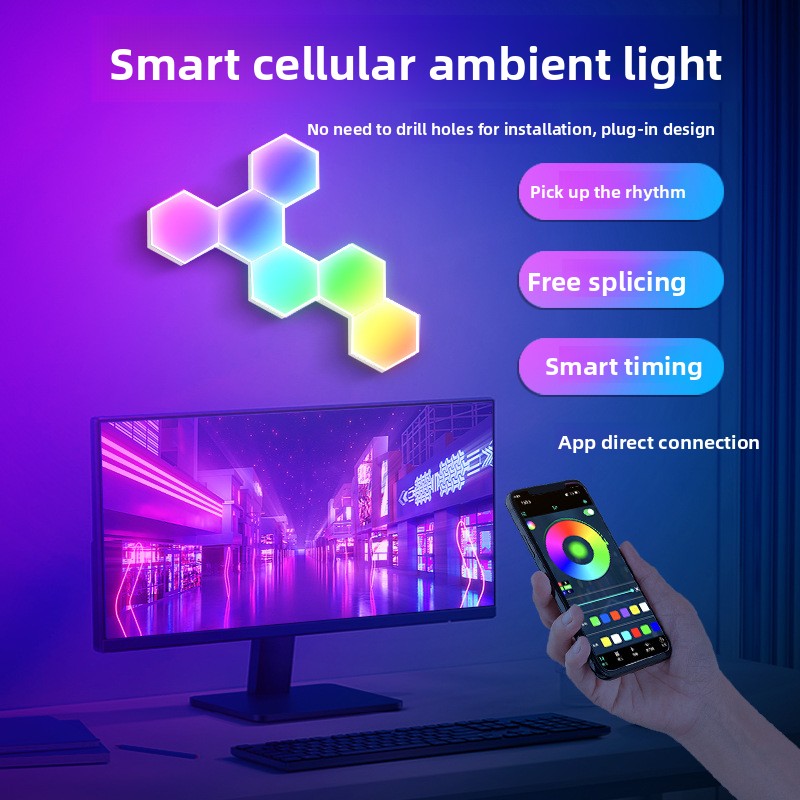 Smart Cellular Hexagon Ambient Light - Modular RGB Wall Panels with Music Sync