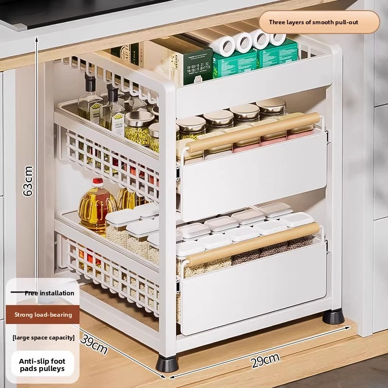 Pull-Out Cabinet Shelf Organizer - Under-Sink Sliding Storage Drawer Rack