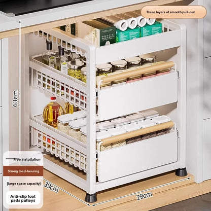 Pull-Out Cabinet Shelf Organizer - Under-Sink Sliding Storage Drawer Rack