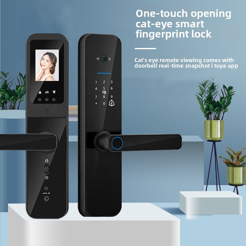 Smart Fingerprint Door Lock with Cat-Eye Camera - Tuya App Remote Video Doorbell Lock
