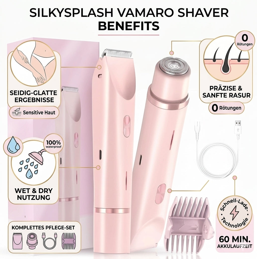 SilkySplash 2-in-1 Damen-Rasierer & Trimmer | Elektrischer Intim- & Beinenrasierer Wasserdicht (Rosa)