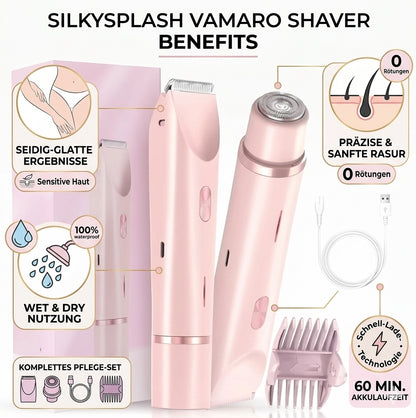 SilkySplash 2-in-1 Damen-Rasierer & Trimmer | Elektrischer Intim- & Beinenrasierer Wasserdicht (Rosa)