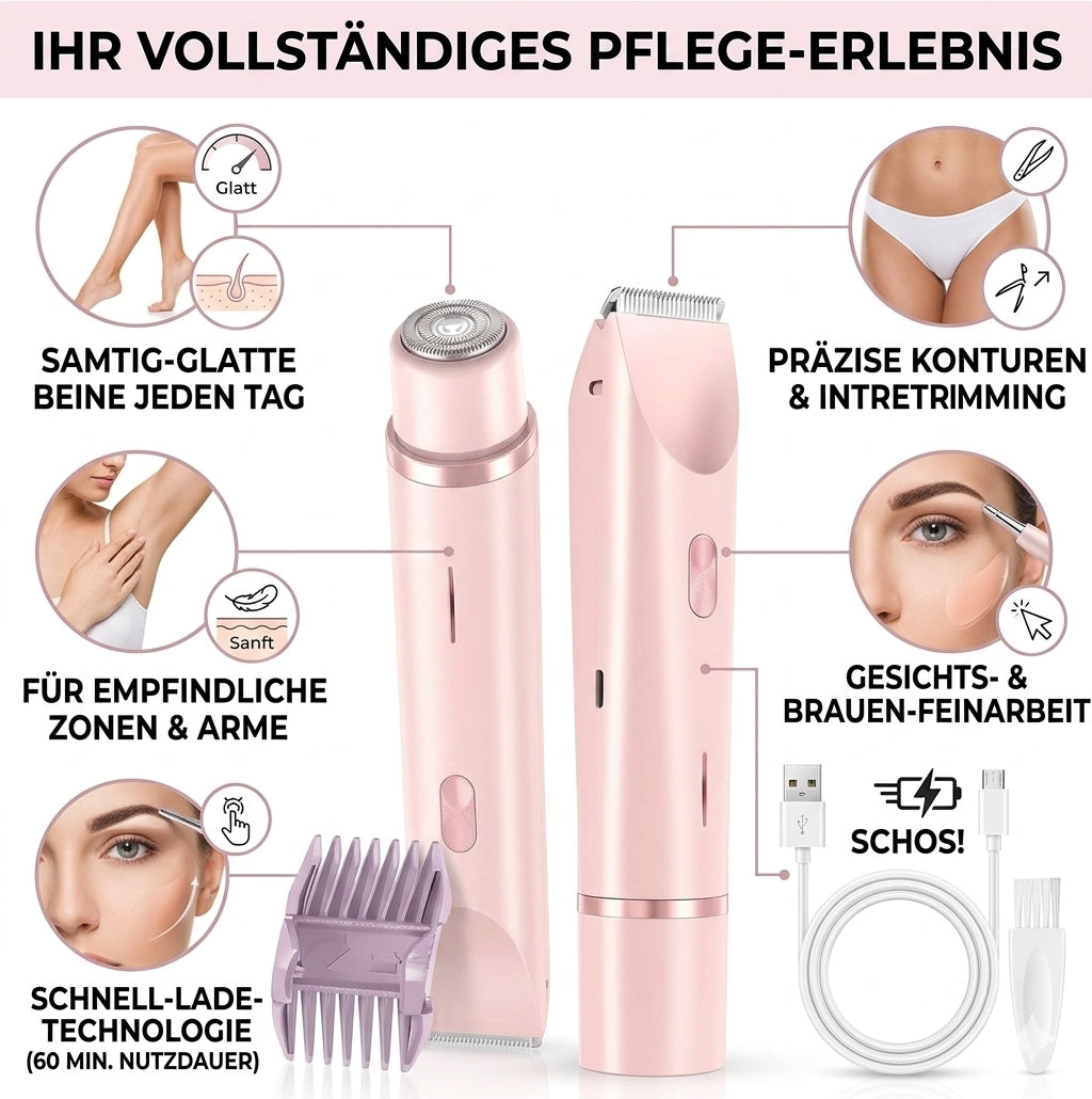 SilkySplash 2-in-1 Damen-Rasierer & Trimmer | Elektrischer Intim- & Beinenrasierer Wasserdicht (Rosa)